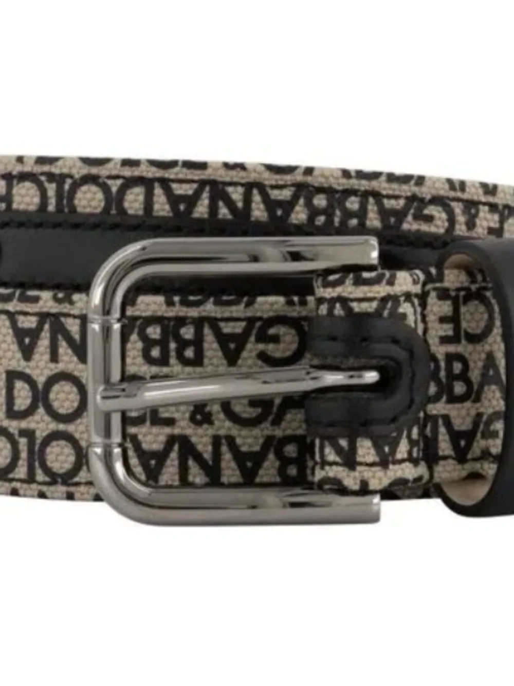 Dolce & Gabbana KIDS belt Black and Beige Logo Canvas Belt with Silver Buckle